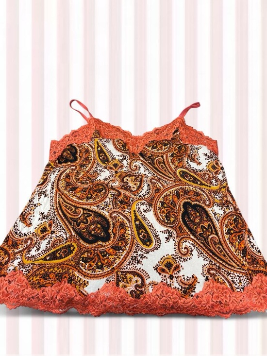 Lane Bryant Tops - Lane Bryant Coral Paisley Lace-Trim Cami
